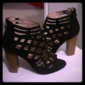 Open Toe Suede Heeled Booties